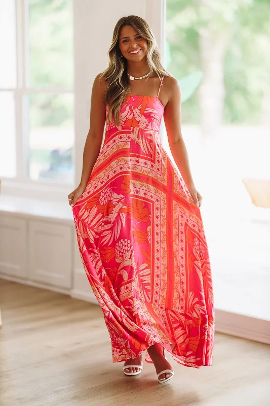 Week in Cabo Maxi Dress - Orange and Pink