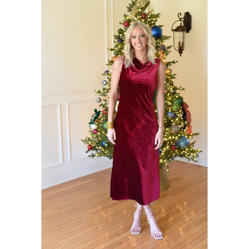 Canady Crimson Velvet Midi Dress