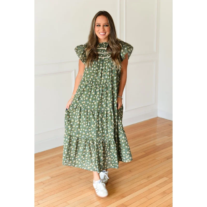 Cape Town Olive Tiered Midi Dress