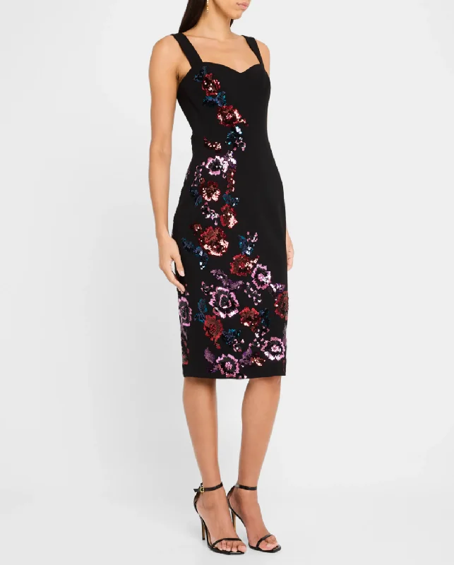 Nicole Sequin Floral Sweetheart Midi Dress