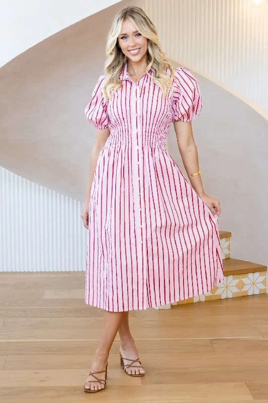 Share The Dignity Samantha Midi Dress Red Stripe