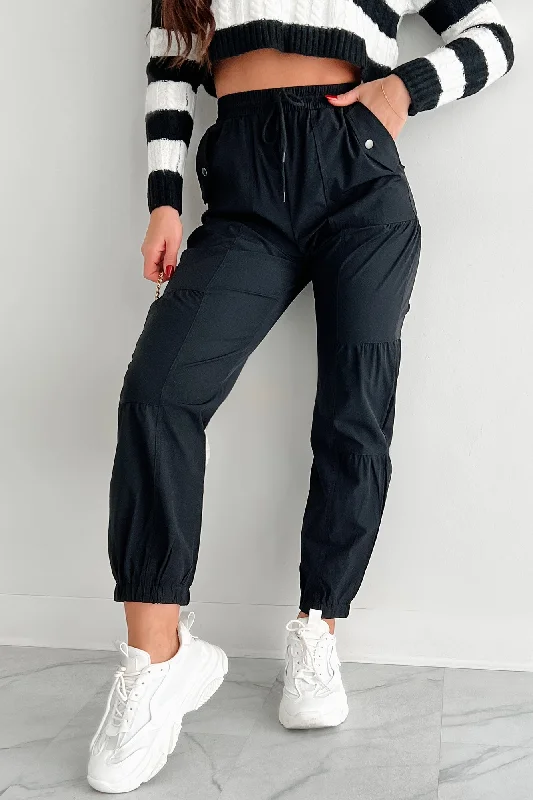 Stronger Today Shirred Jogger Pants (Black)