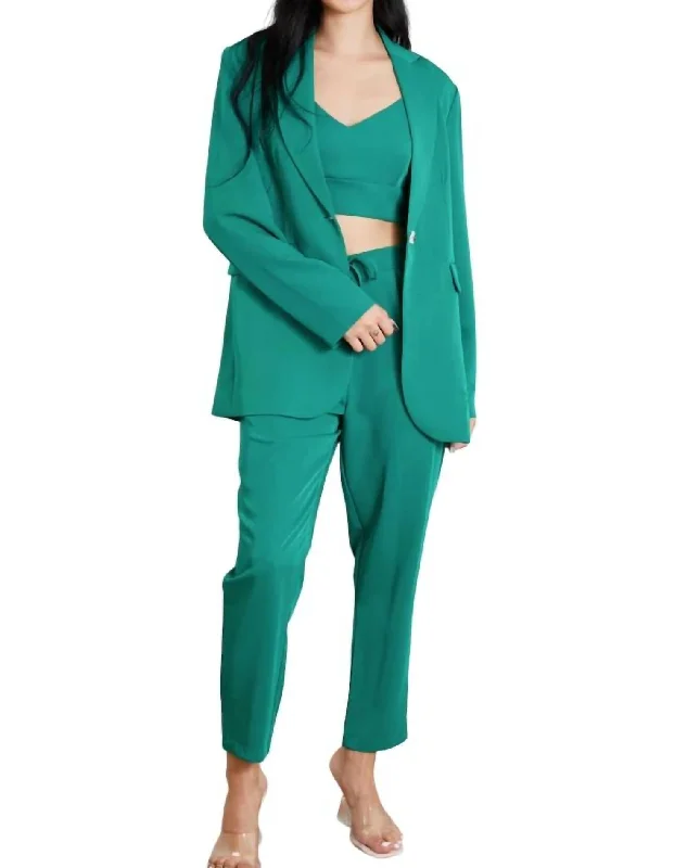 3-Piece Bra, Blazer And Pant Set In Kelly Green