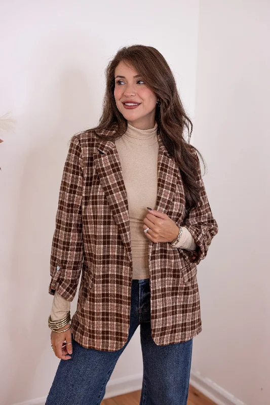 Coffee Dates Brown Plaid Blazer