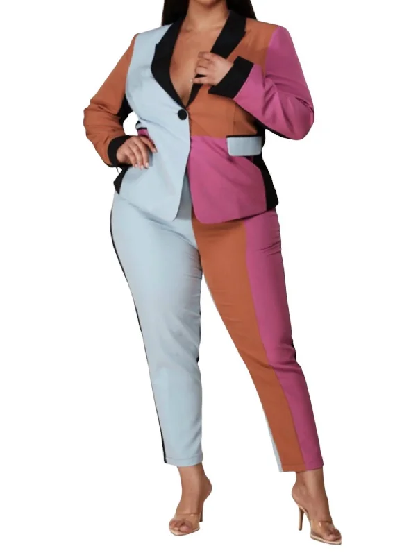 Colorblock Pant Suit In Multicolored