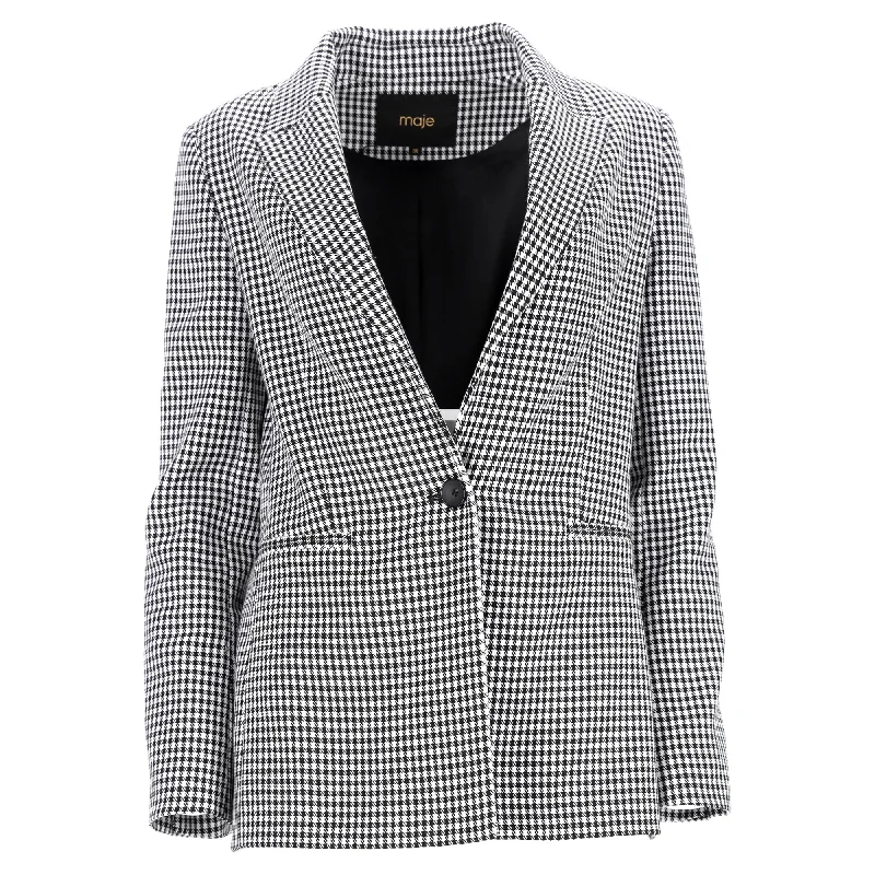 Maje Vadimy Houndstooth Woven Blazer in Black Cotton