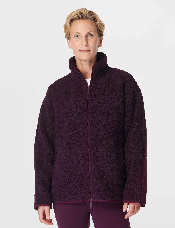 Plush Textured Zip Up - Midnight Cherry Purple