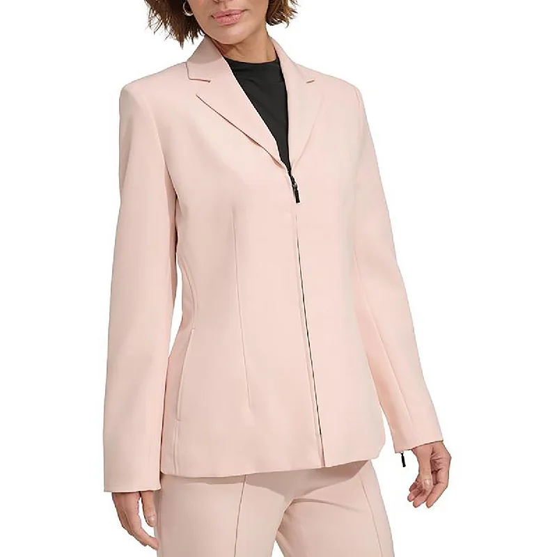 Womens Solid Polyester Double-Breasted Blazer