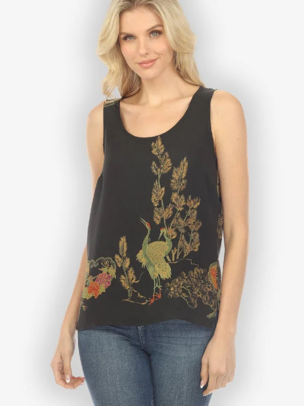 Antique Crane Silk Tank Top