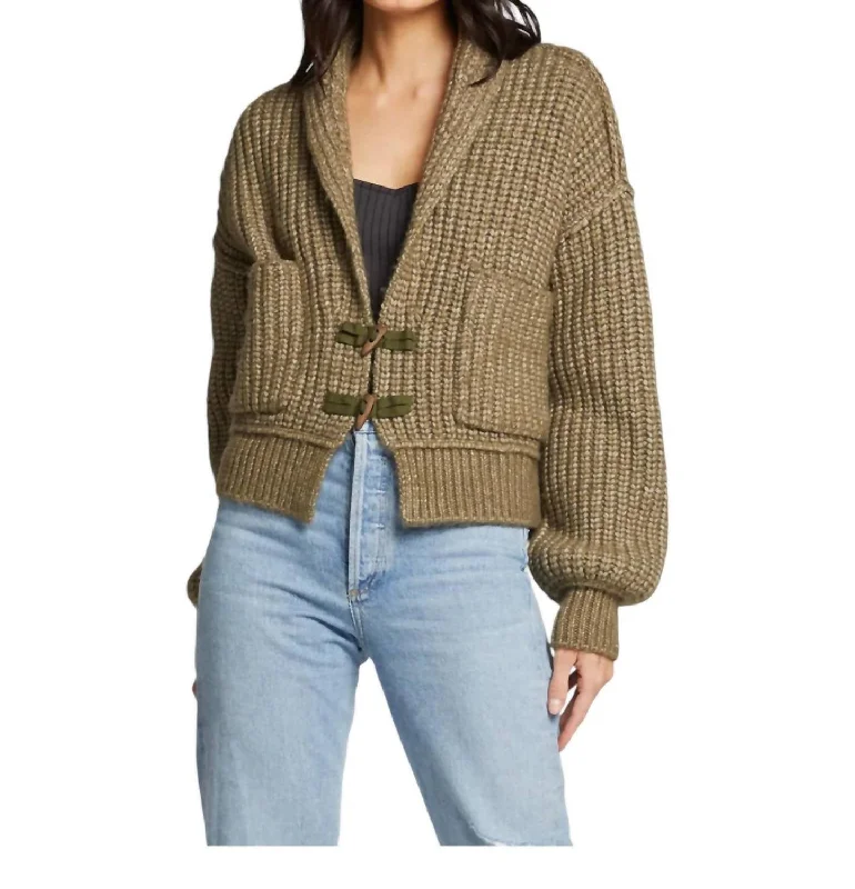 Cain Chunky Knit Cardigan Sweater In Olive