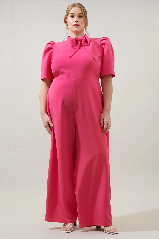 Chelsea Tie Neck Pleated Sleeve Jumpsuit Curve