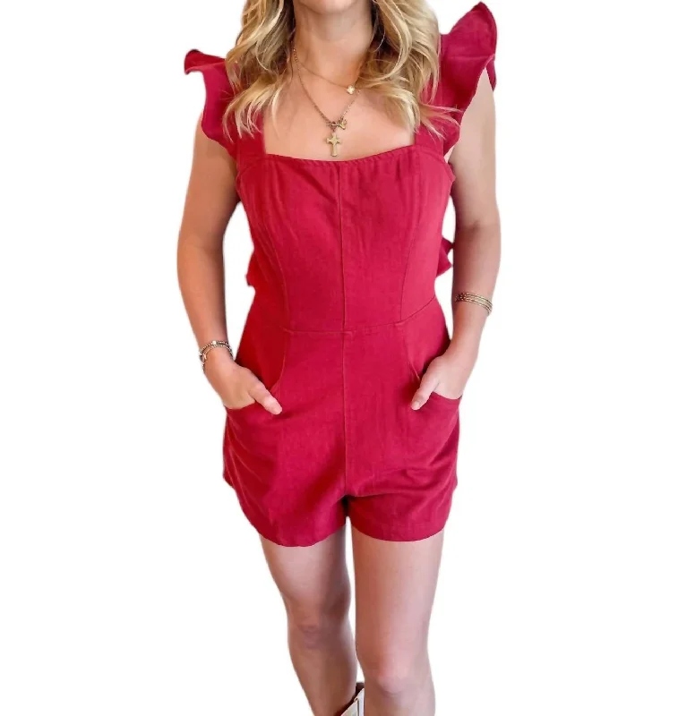 End Zone Romper In Red