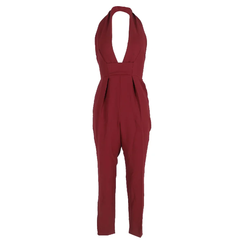 Gucci Plunging Halter Neck Jumpsuit in Burgundy Silk