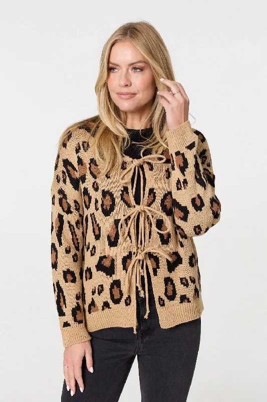 Animal Print Tie Front Cardigan