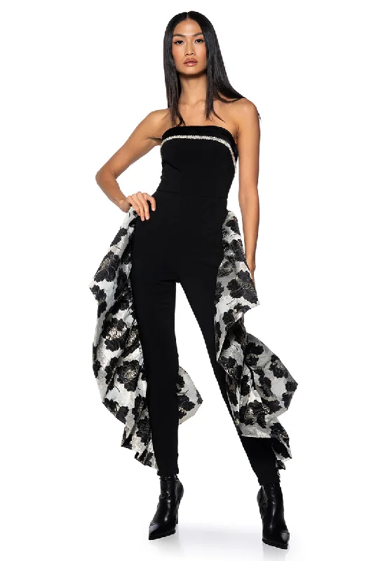 LA LA STRAPLESS FLARED JUMPSUIT