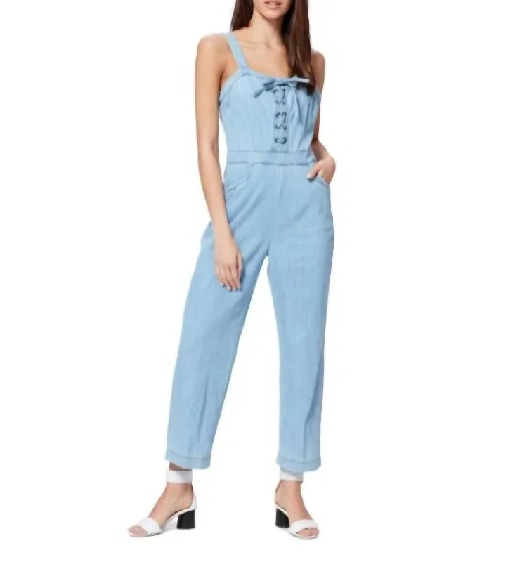 November Lace Up Crop Jumpsuit In Blue