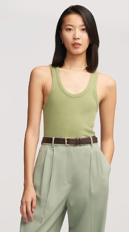 Ribbed Tank in Cotton Elastane | Sage