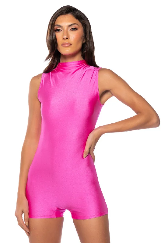 THE CASSIE SLEEVELESS SLINKY ROMPER IN FUCHSIA