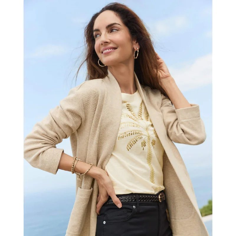 Tommy Bahama Women's Aruba Long Sleeve Open Cardigan - Oatmeal Heather