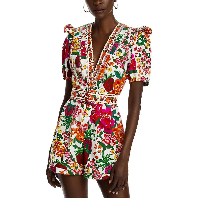 Womens Floral Button Up Romper